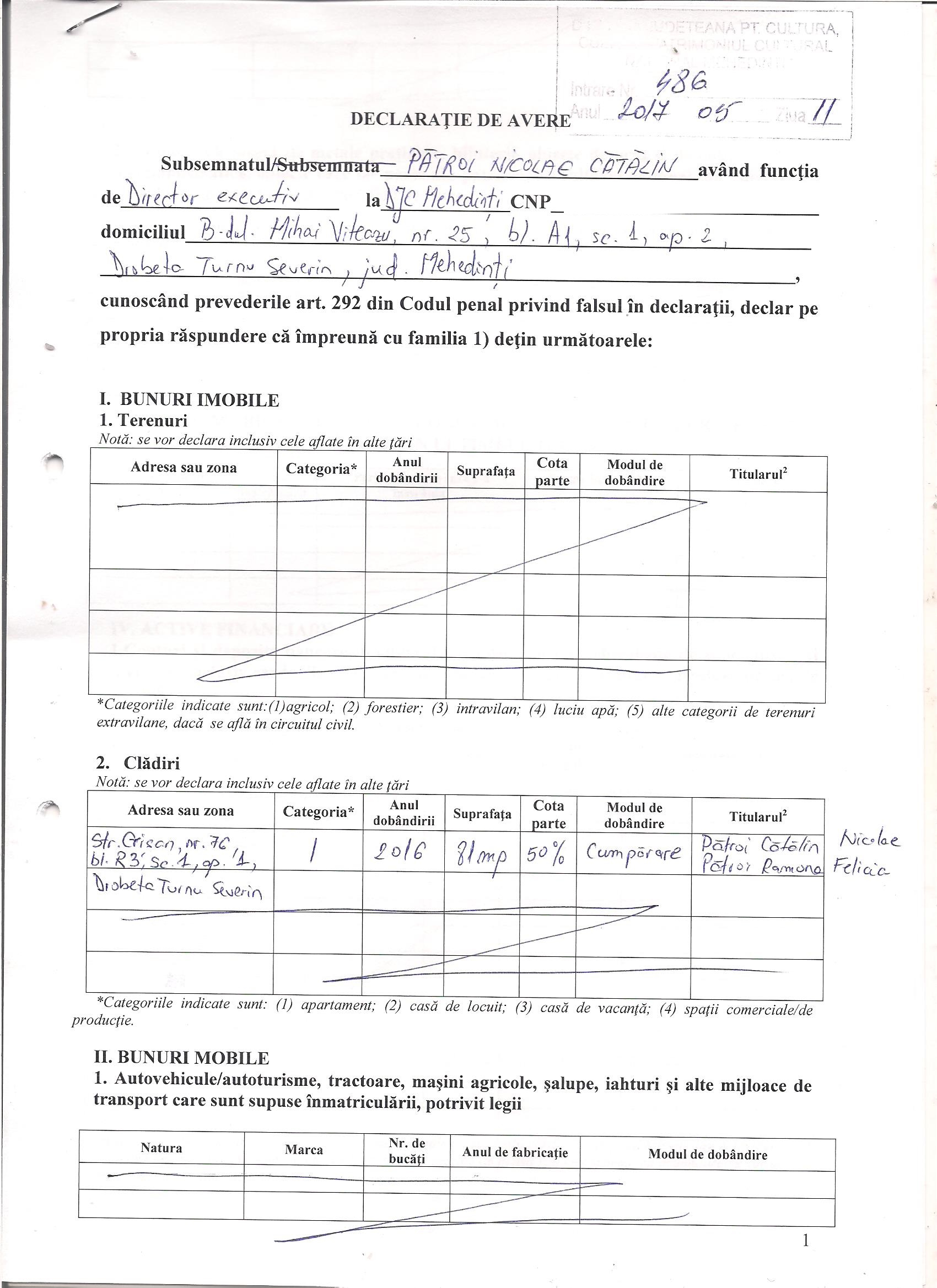 Declaratie avere Patroi 2017. pagina 1